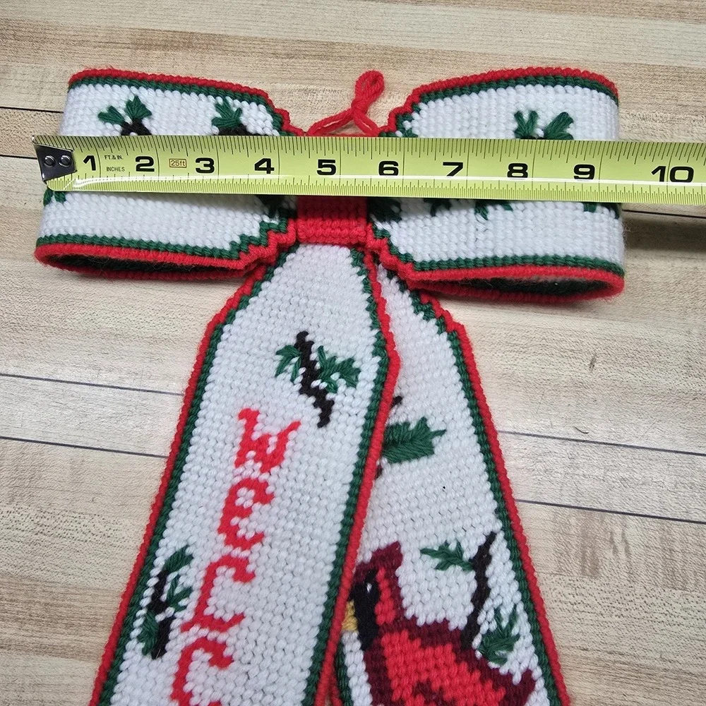 Crosstitch Holiday Bowtie Ornament Red Green Cardinal Christmas Plastic Canvas